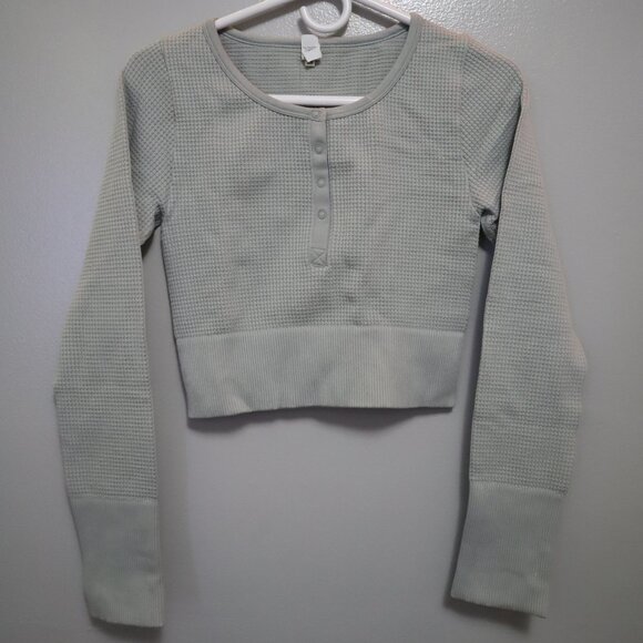 aerie Tops - Aerie OFFLINE Main Squeeze Seamless Waffle Cropped Henley Long Sleeve